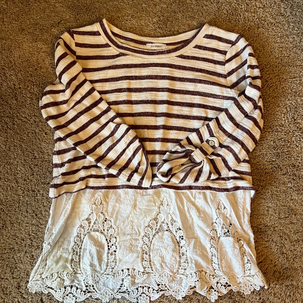 Striped Maroon and Cream Sweater Top